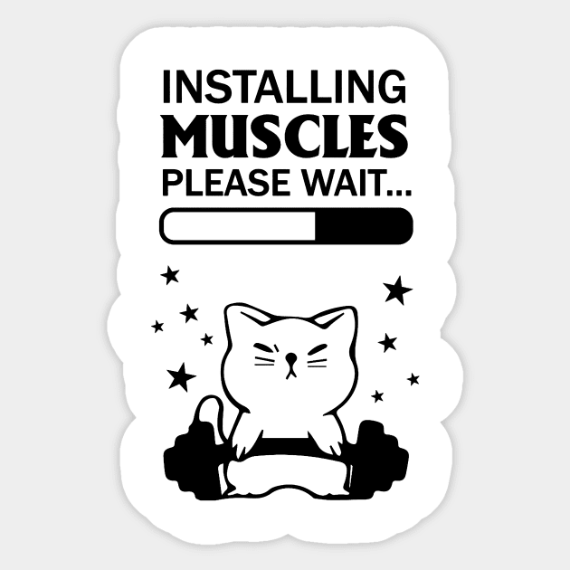 Installing Muscles Please Wait Cat Funny Gym Fan Art Sticker by TerBurch